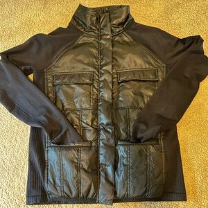 Nordstrom Zella Hybrid Black Puffer Jacket with Knit Sleeves